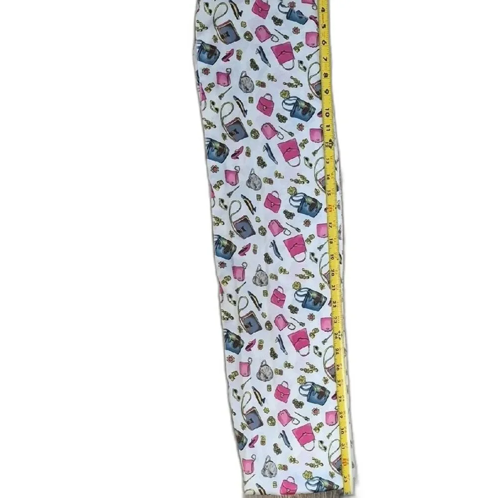 Vintage Novelty Print Silk Scarf White Pink Retro Camera Sunglasses Makeup